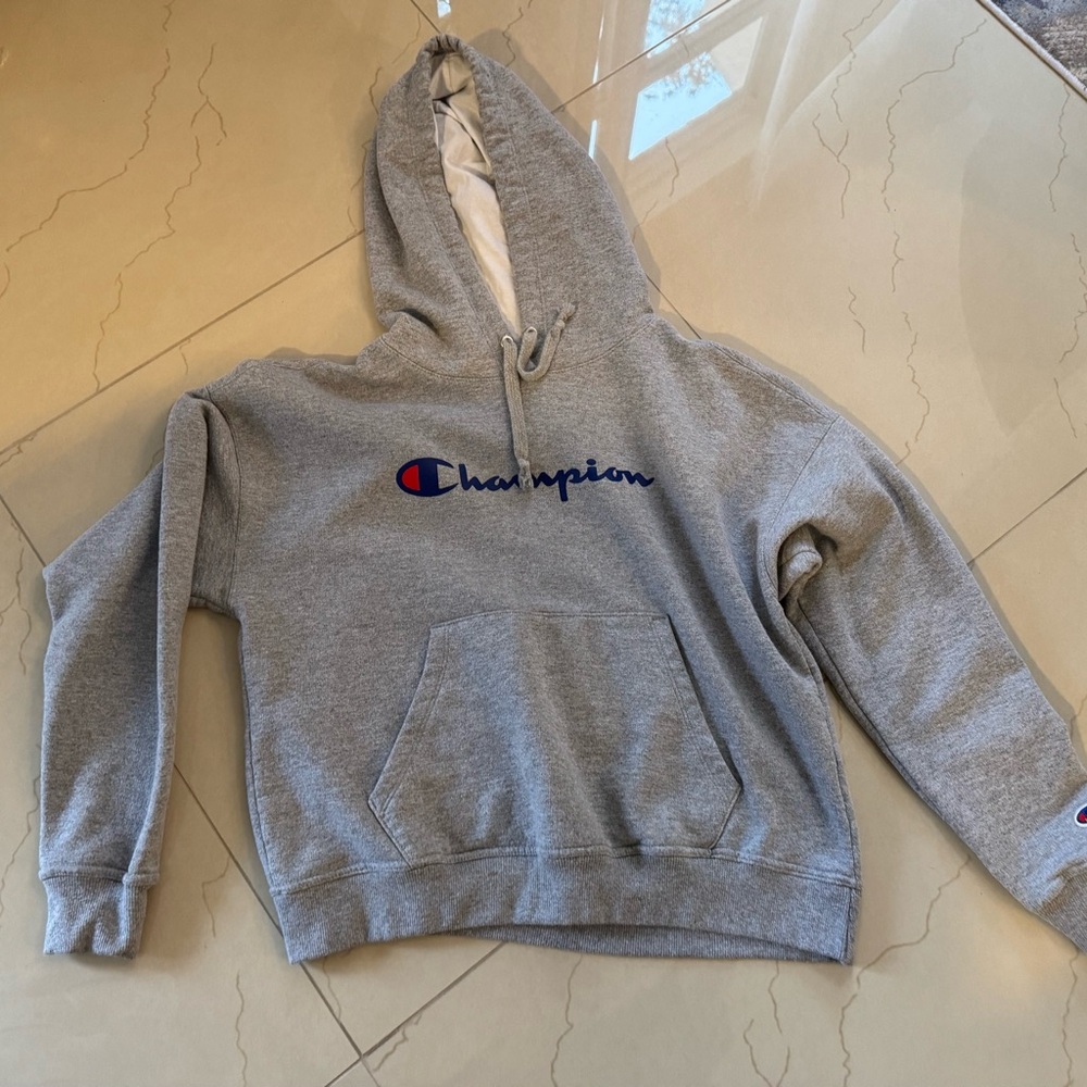 Champion Gray Hoodie with Blue Logo